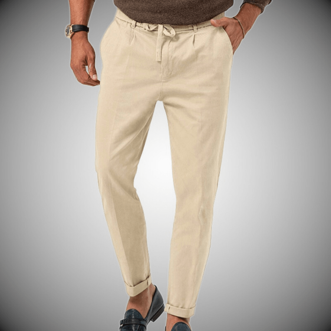Men's Linen Pants Cotton Blend with Drawstring Waist