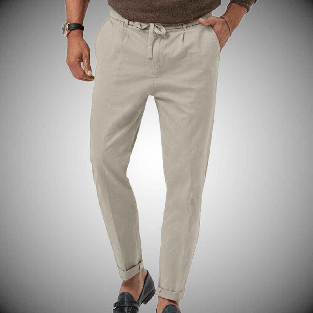 Men's Linen Pants Cotton Blend with Drawstring Waist