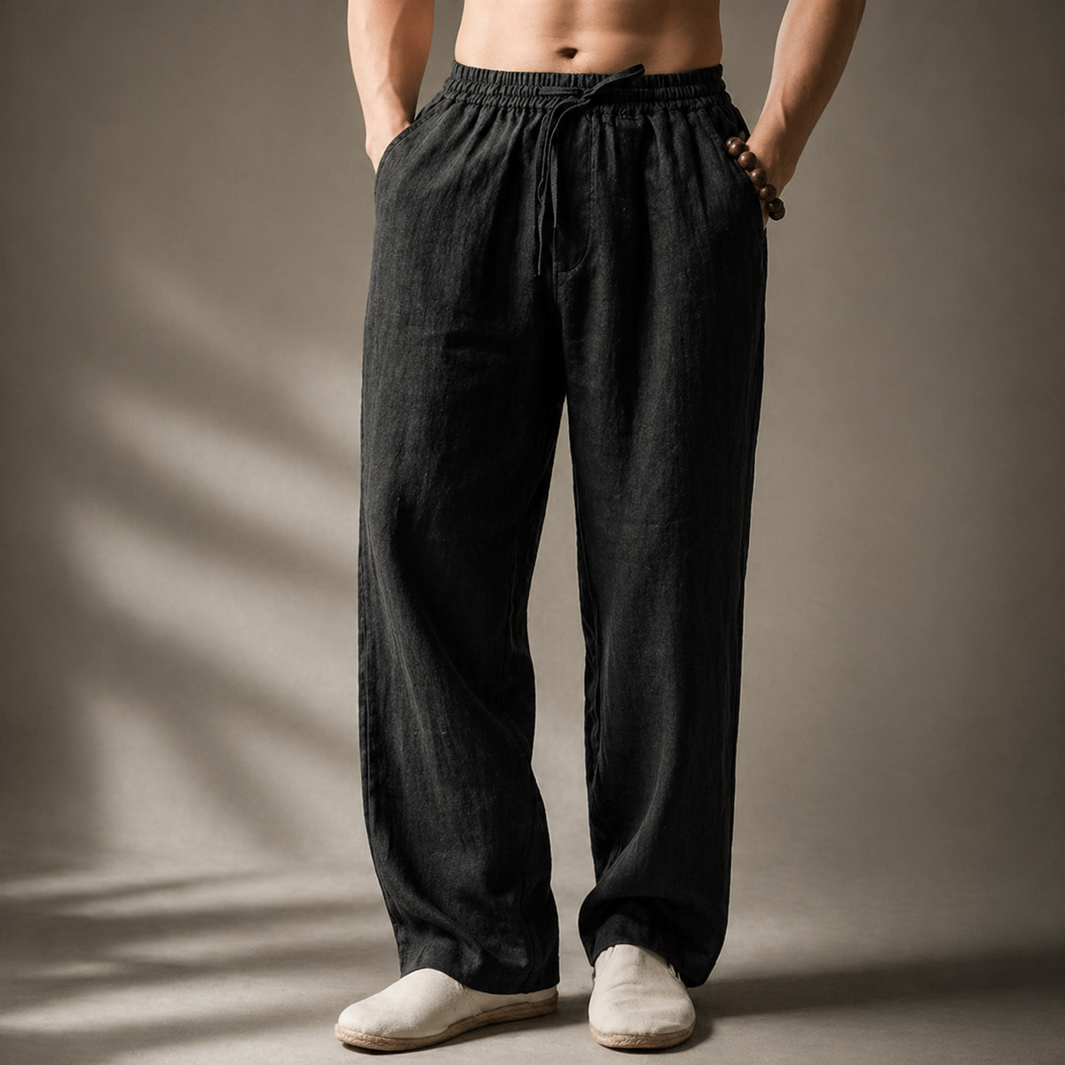 Men's Linen Pants in a Blend, Relaxed Straight Leg with Drawstring