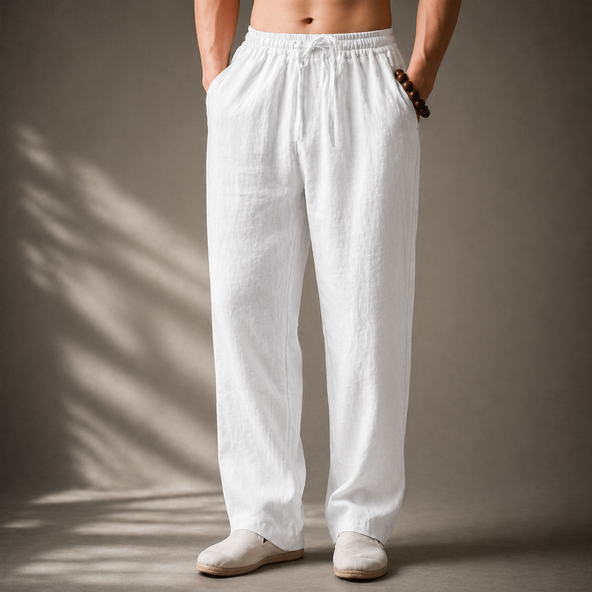 Men's Linen Pants in a Blend, Relaxed Straight Leg with Drawstring