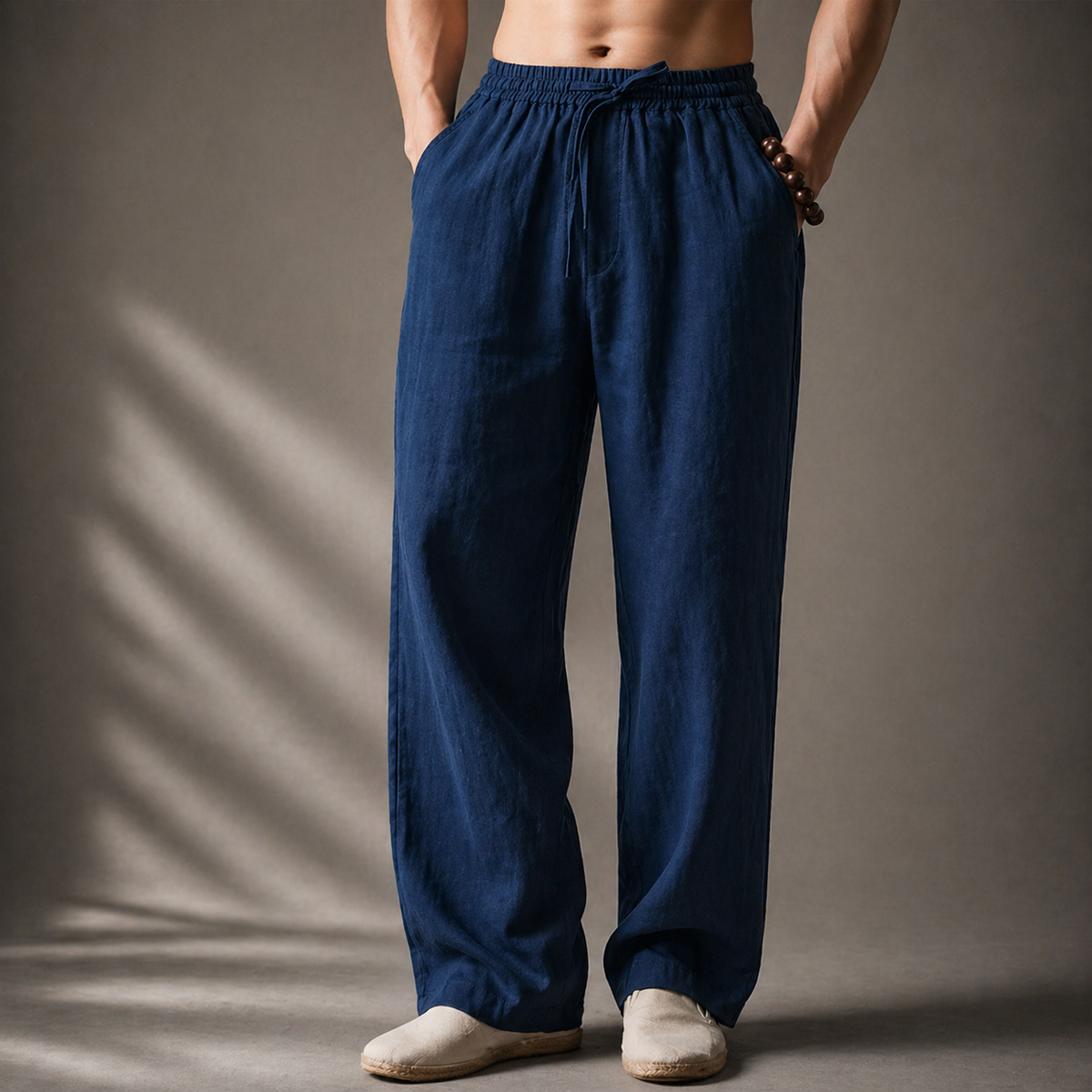 Men's Linen Pants in a Blend, Relaxed Straight Leg with Drawstring