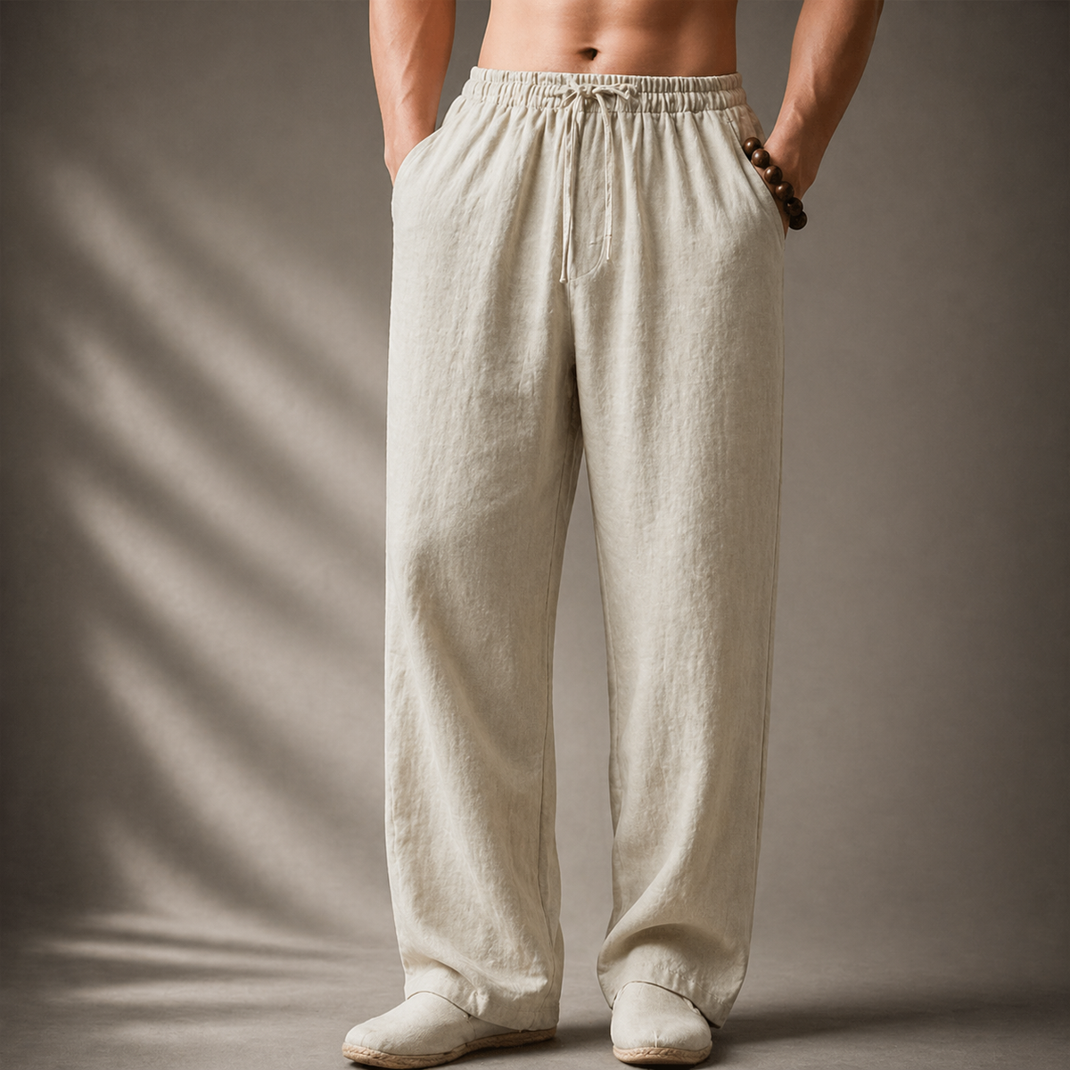 Men's Linen Pants in a Blend, Relaxed Straight Leg with Drawstring