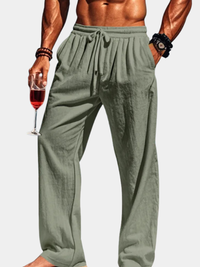Men's Linen Pants, Loose Fit Summer Trousers with Drawstring