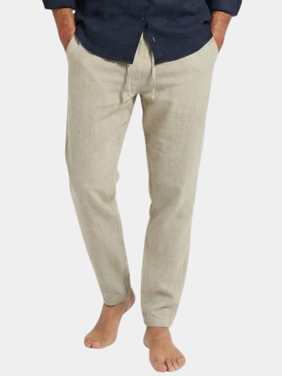 Men's Linen Pants Relaxed Fit, Straight Leg, Cropped Length