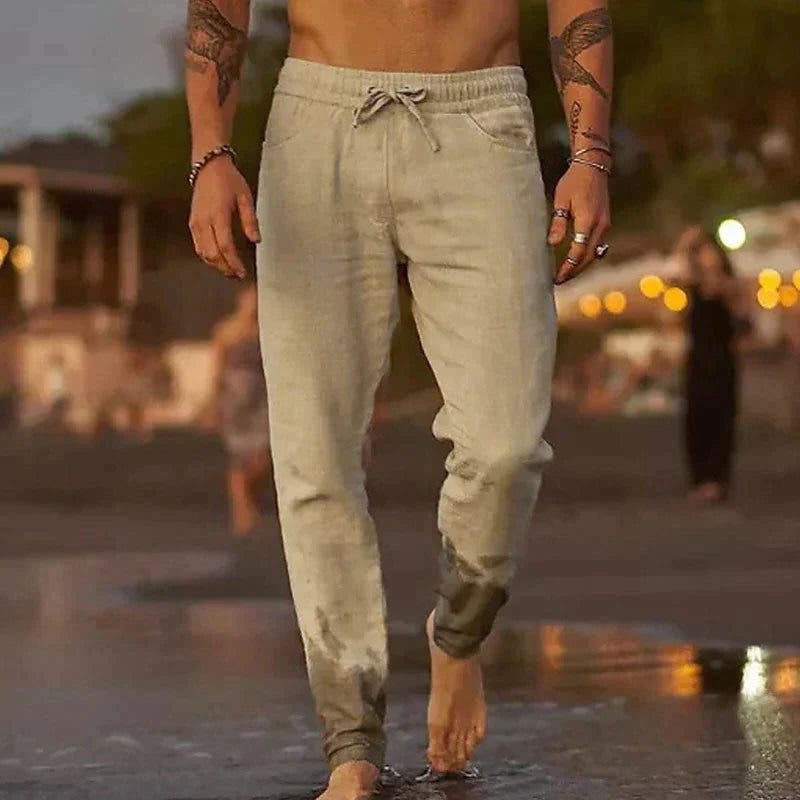 Men's Linen Pants Relaxed Fit, Straight Leg, Cropped Length