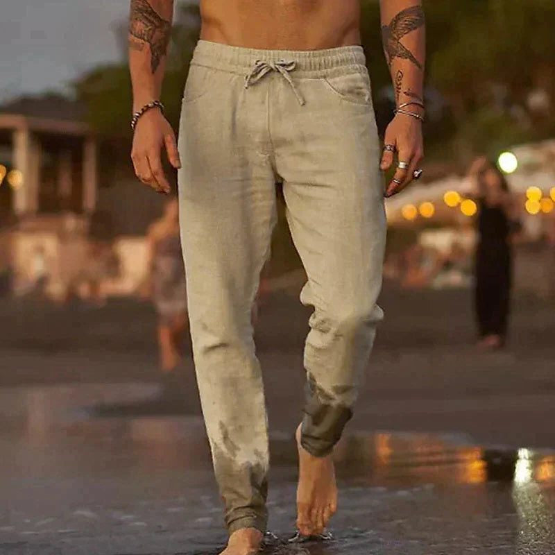 Men's Linen Pants Relaxed Fit, Straight Leg, Cropped Length