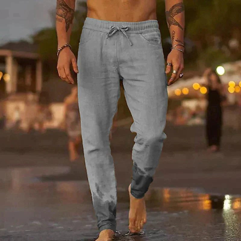 Men's Linen Pants Relaxed Fit, Straight Leg, Cropped Length