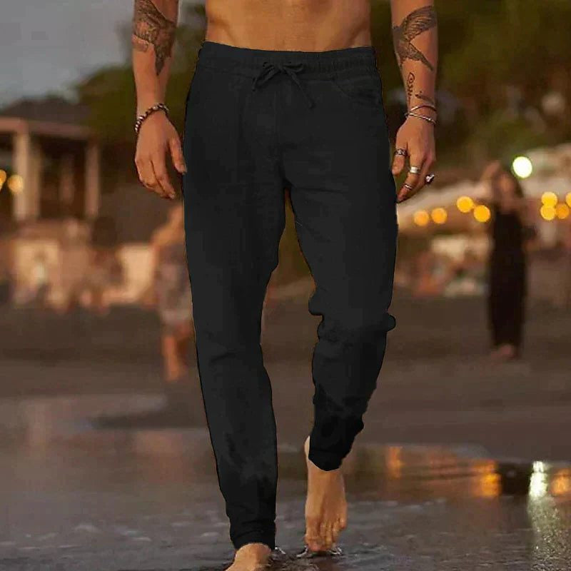 Men's Linen Pants Relaxed Fit, Straight Leg, Cropped Length