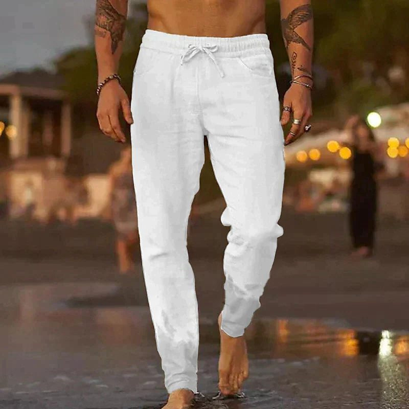 Men's Linen Pants Relaxed Fit, Straight Leg, Cropped Length
