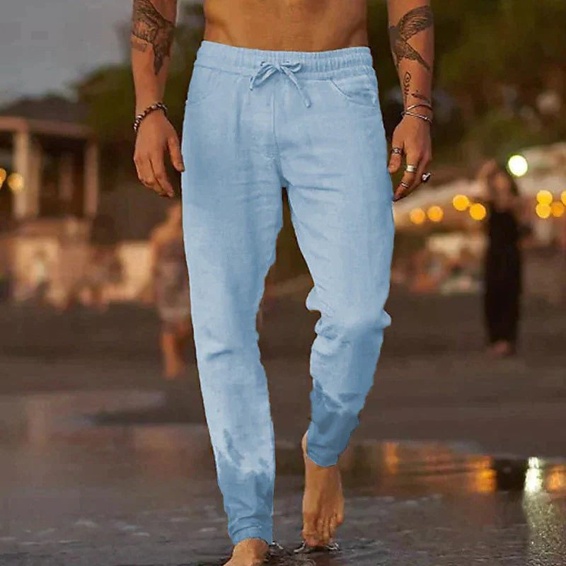 Men's Linen Pants Relaxed Fit, Straight Leg, Cropped Length