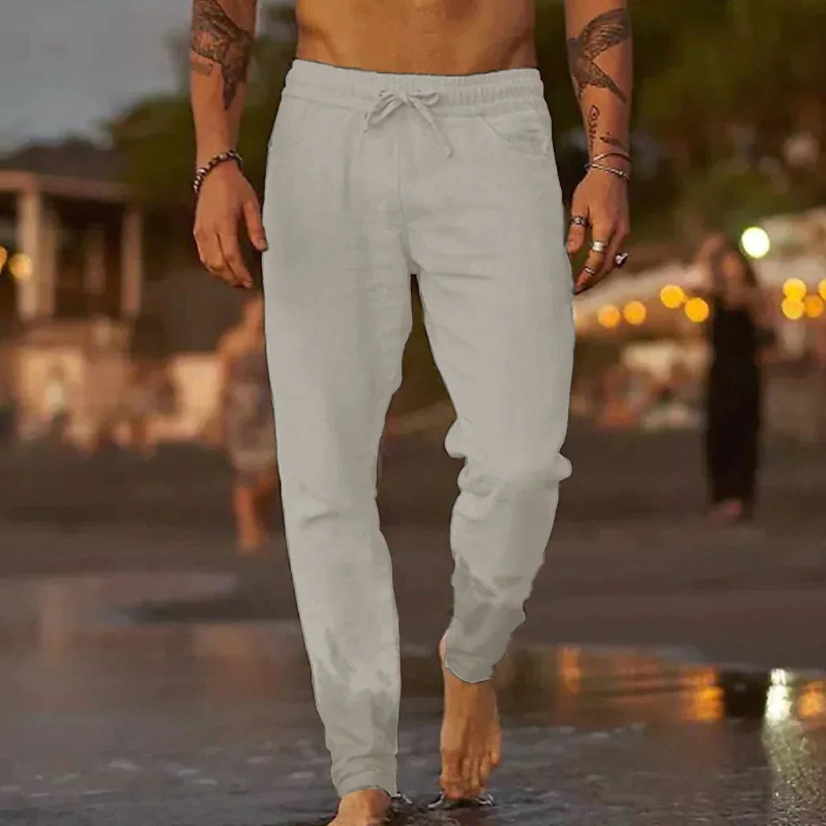 Men's Linen Pants Relaxed Fit, Straight Leg, Cropped Length