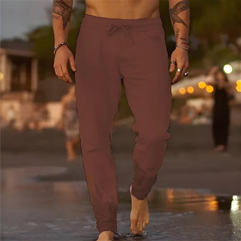 Men's Linen Pants Relaxed Fit, Straight Leg, Cropped Length