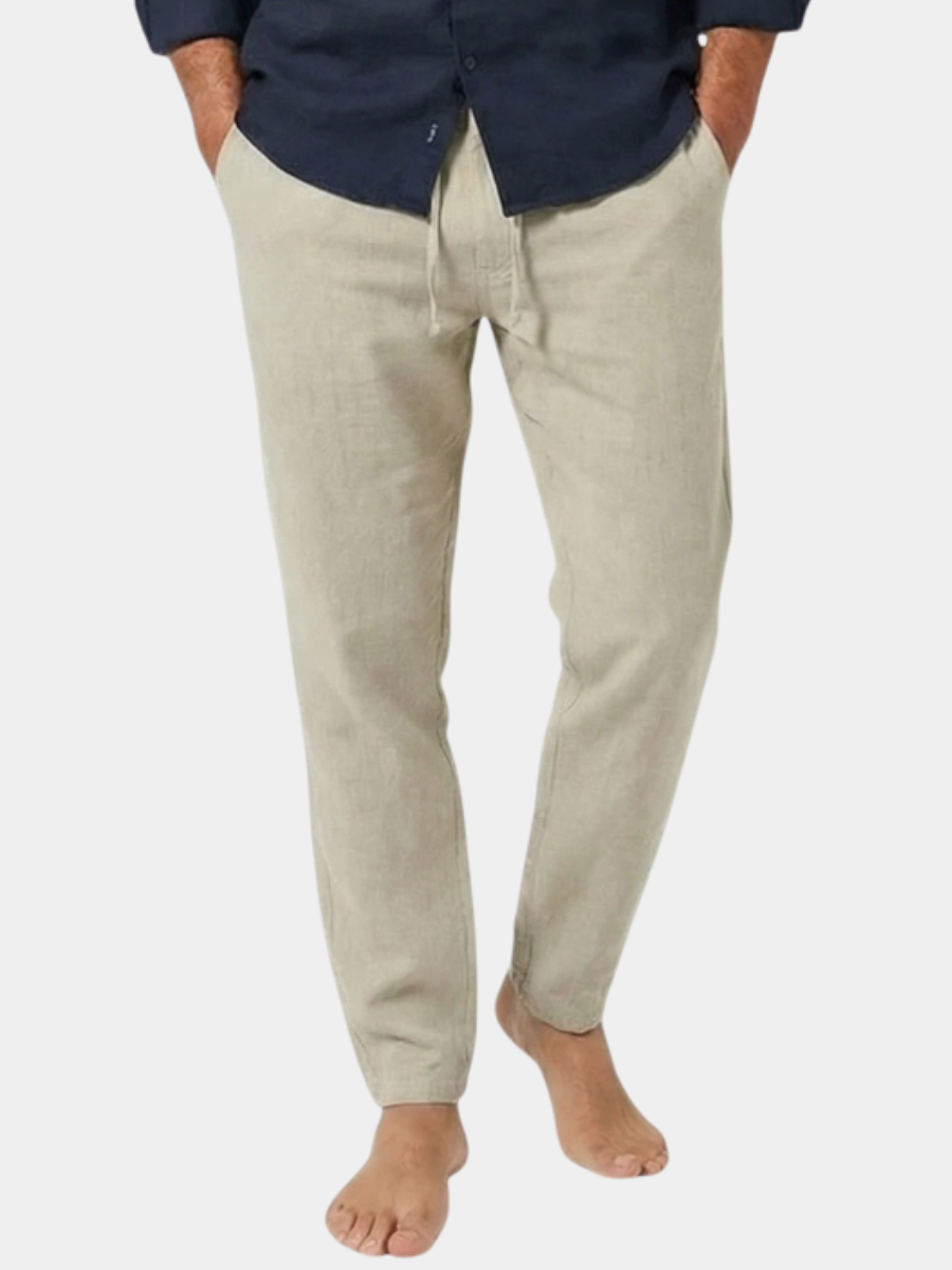 Men's Linen Pants, Relaxed Fit with Elastic Waist for Summer