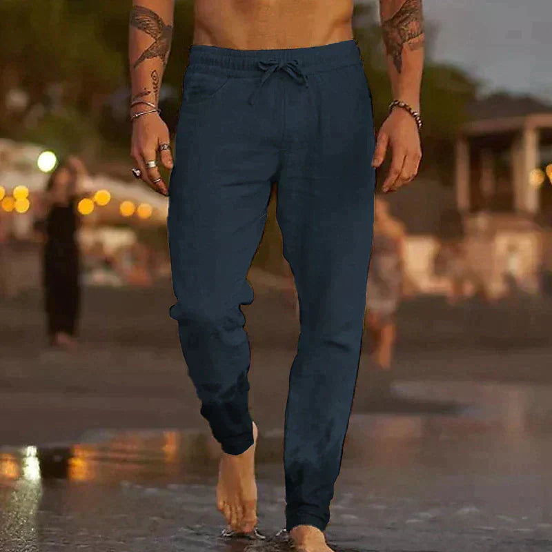 Men's Linen Pants, Relaxed Fit with Elastic Waist for Summer