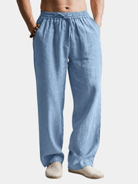 Men's Linen Pants, Relaxed Straight Leg with Drawstring