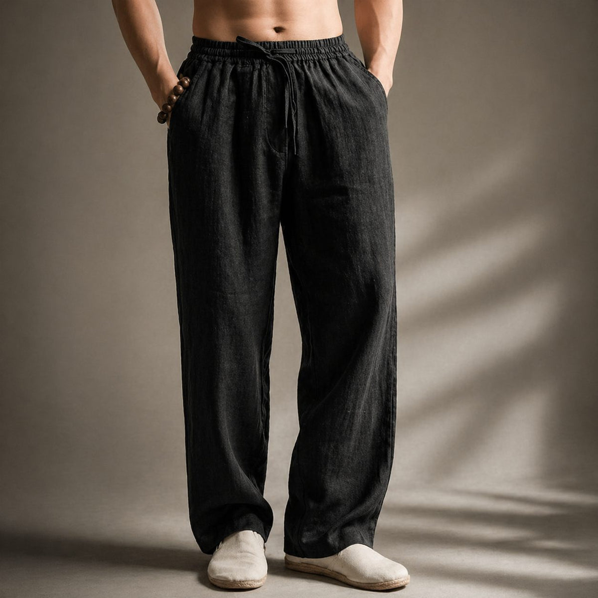 Men's Linen Pants, Relaxed Straight Leg with Drawstring