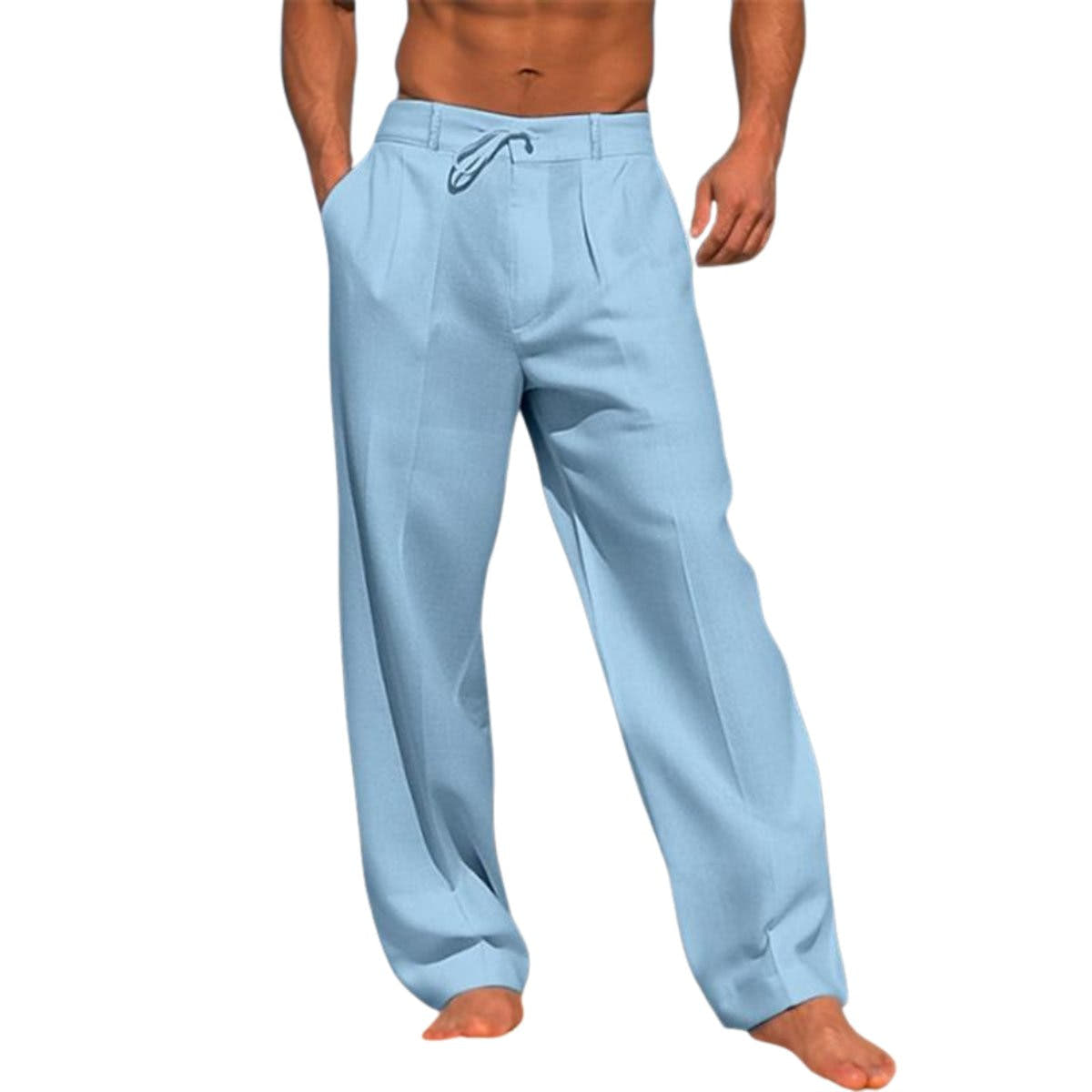 Men's Linen Pants, Wide Leg Relaxed Fit with Drawstring Waist