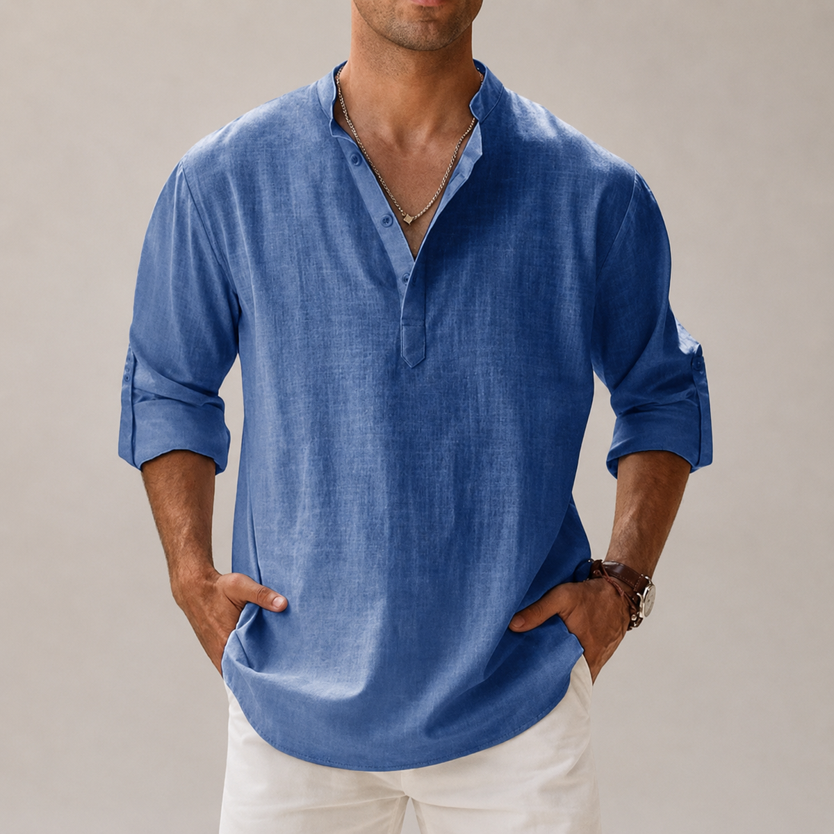 Men's Linen Shirts Cotton Blend, Lightweight and Breathable
