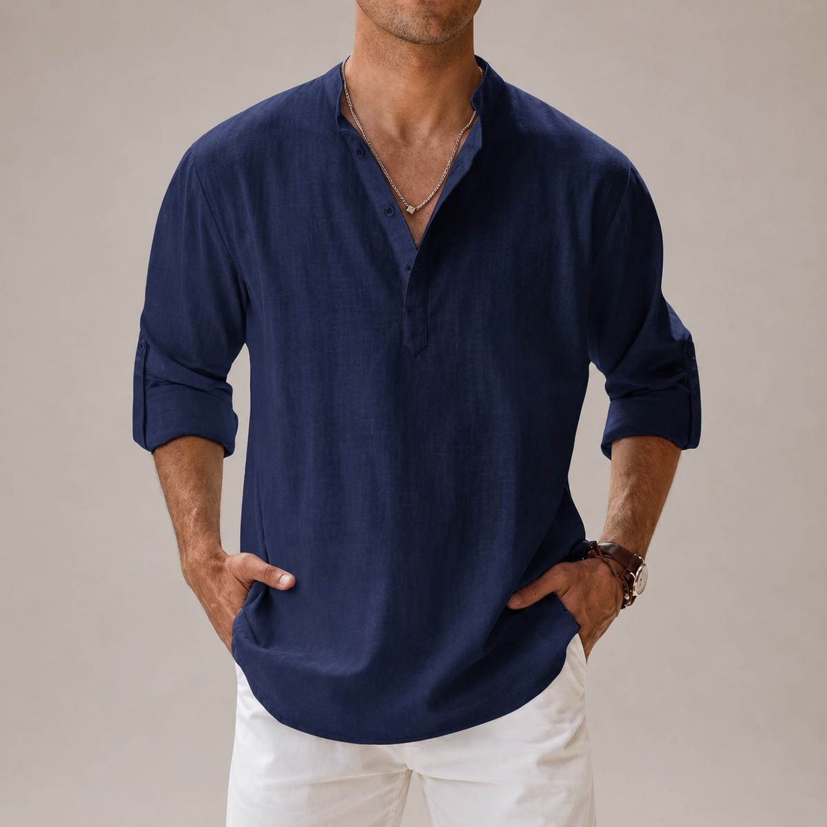 Men's Linen Shirts Cotton Blend, Lightweight and Breathable