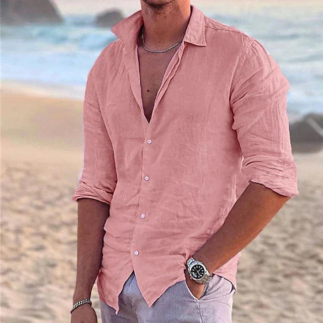 Men's Linen Shirts Cotton Blend, Long Sleeve, Regular Fit