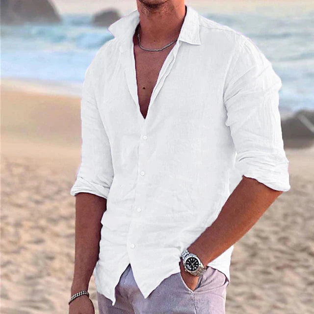 Men's Linen Shirts Cotton Blend, Long Sleeve, Regular Fit