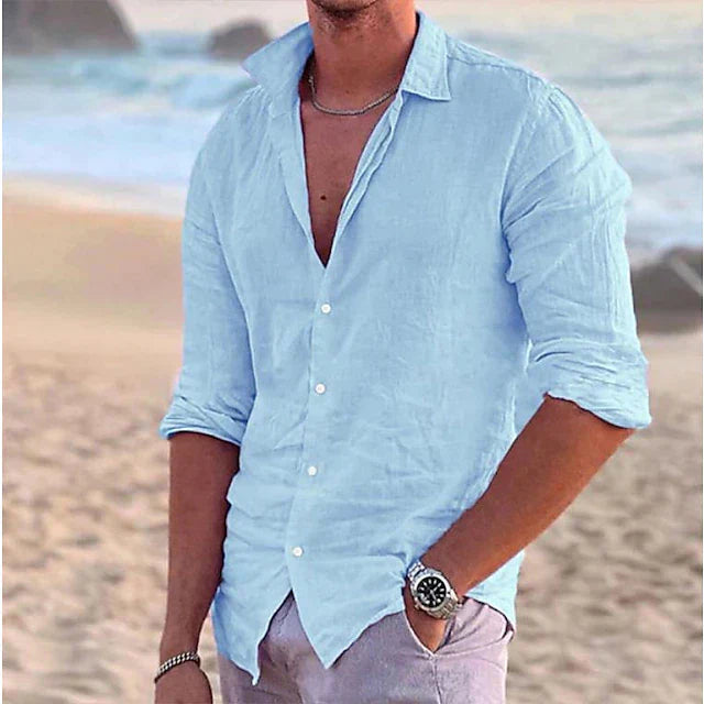 Men's Linen Shirts Cotton Blend, Long Sleeve, Regular Fit
