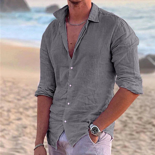 Men's Linen Shirts Cotton Blend, Long Sleeve, Regular Fit