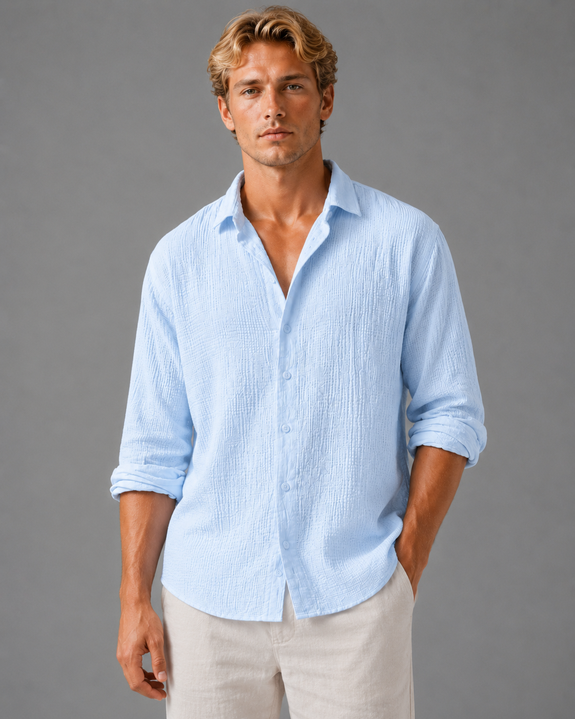 Men's Linen Shirts in Cotton Blend, Lightweight Relaxed Summer Fit