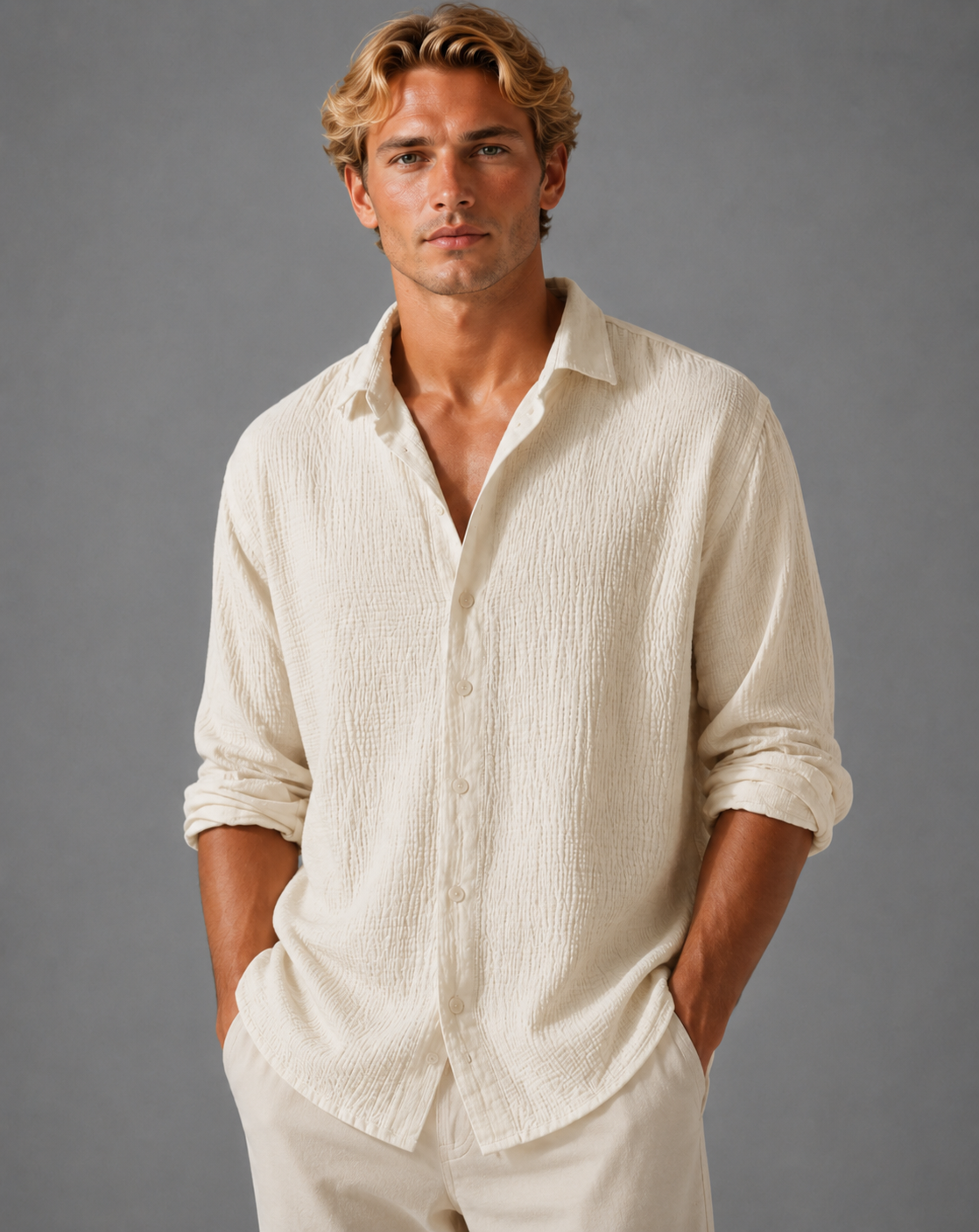 Men's Linen Shirts in Cotton Blend, Lightweight Relaxed Summer Fit