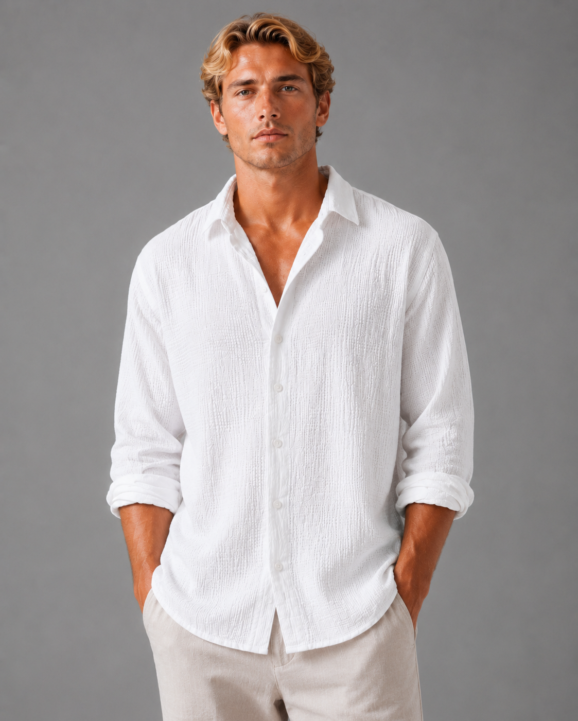 Men's Linen Shirts in Cotton Blend, Lightweight Relaxed Summer Fit