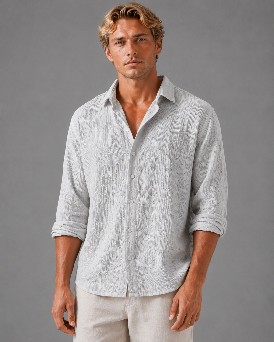 Men's Linen Shirts in Cotton Blend, Lightweight Relaxed Summer Fit