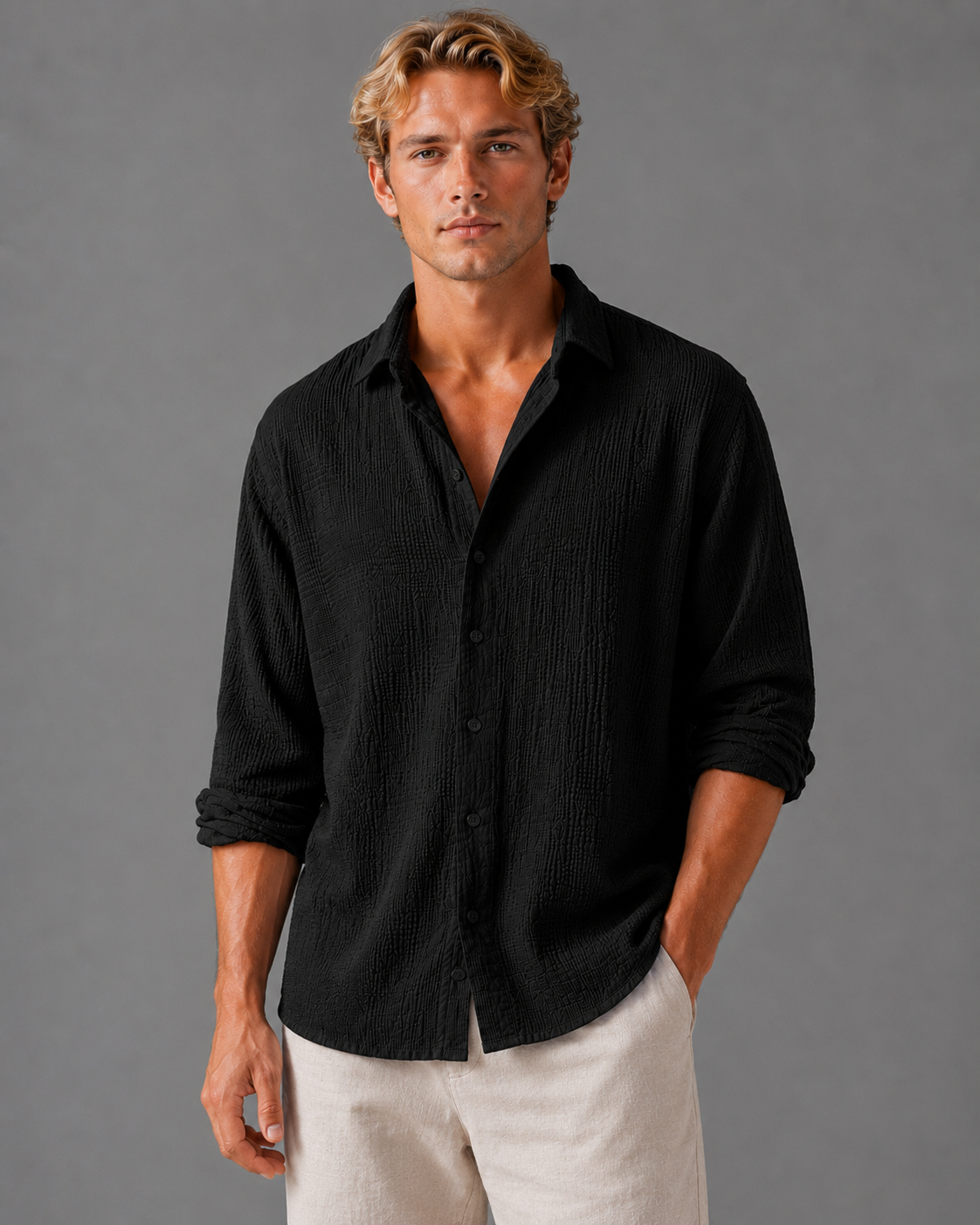 Men's Linen Shirts in Cotton Blend, Lightweight Relaxed Summer Fit