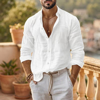 Men's Linen Shirts in Cotton Blend, Relaxed Fit with Long Sleeves