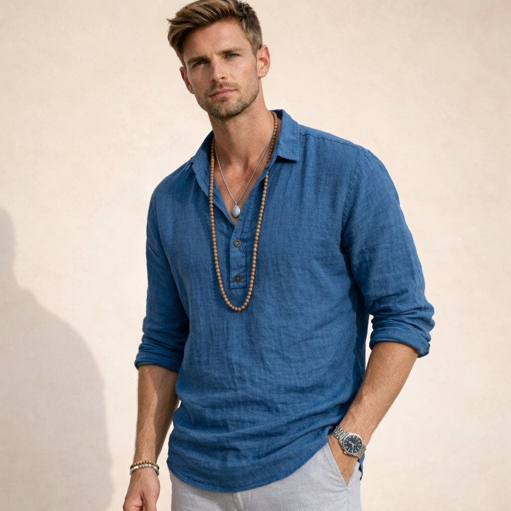 Men's Linen Shirts, Lightweight Relaxed Fit with Long Sleeves