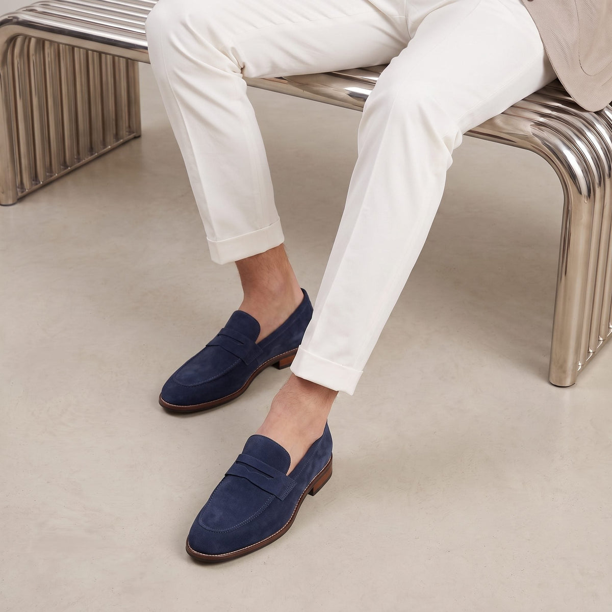 Men's Loafers in Suede, Slip-On Penny Style for Smart-Casual Wear