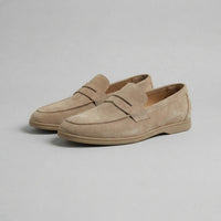 Men's Loafers in Suede with Penny Strap, Slip-On Low Heel