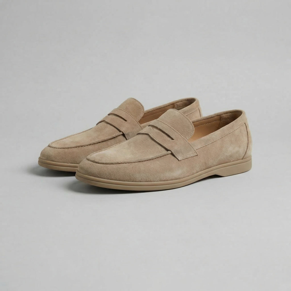 Men's Loafers in Suede with Penny Strap, Slip-On Low Heel