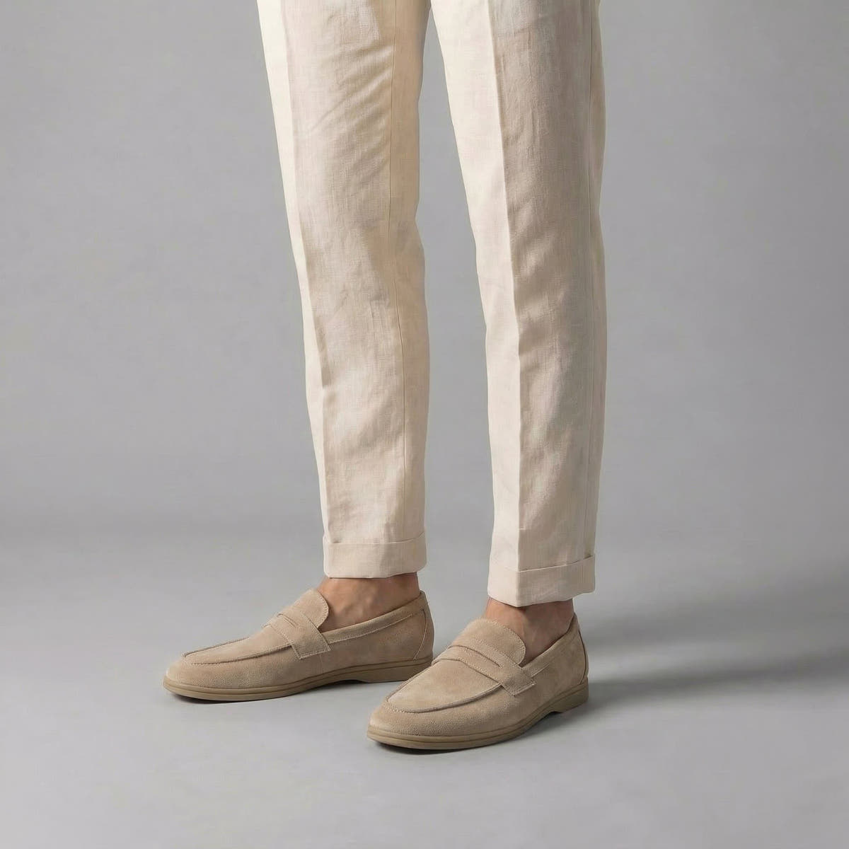 Men's Loafers in Suede with Penny Strap, Slip-On Low Heel