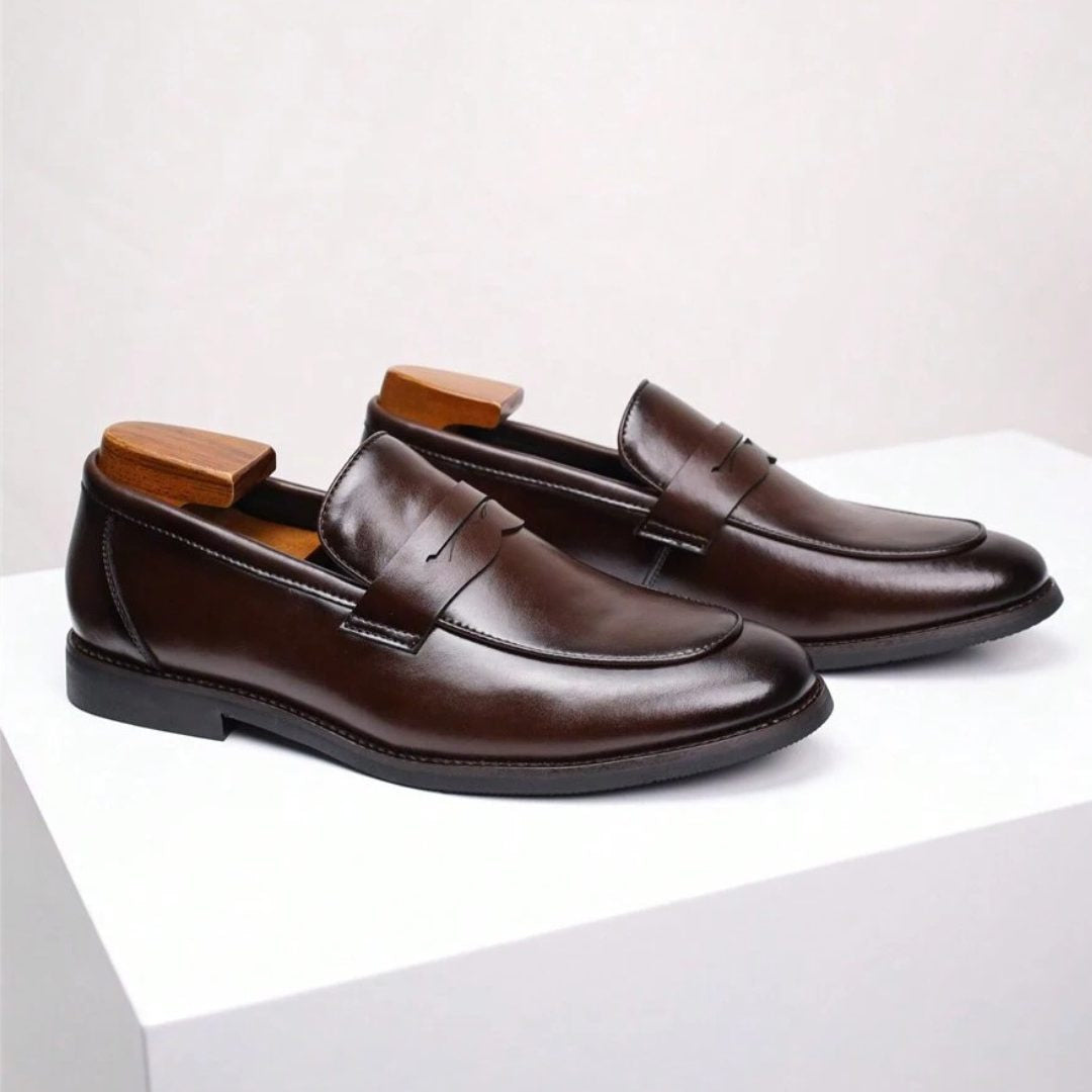 Men's Loafers Smooth Leather Slip-On with Decorative Strap
