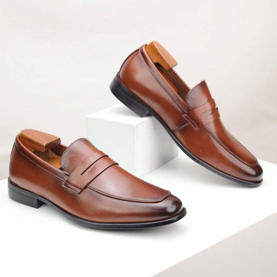 Men's Loafers Smooth Leather Slip-On with Decorative Strap