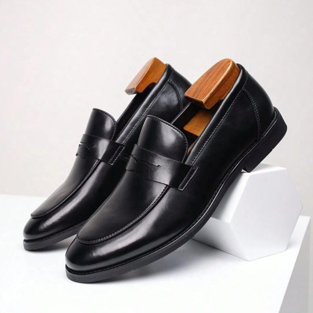 Men's Loafers Smooth Leather Slip-On with Decorative Strap