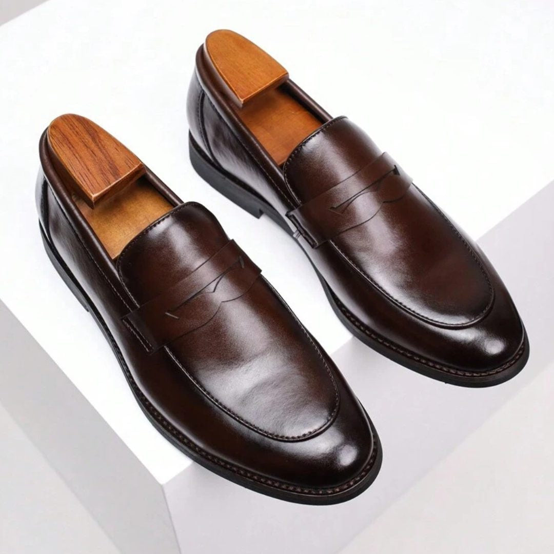 Men's Loafers Smooth Leather Slip-On with Decorative Strap