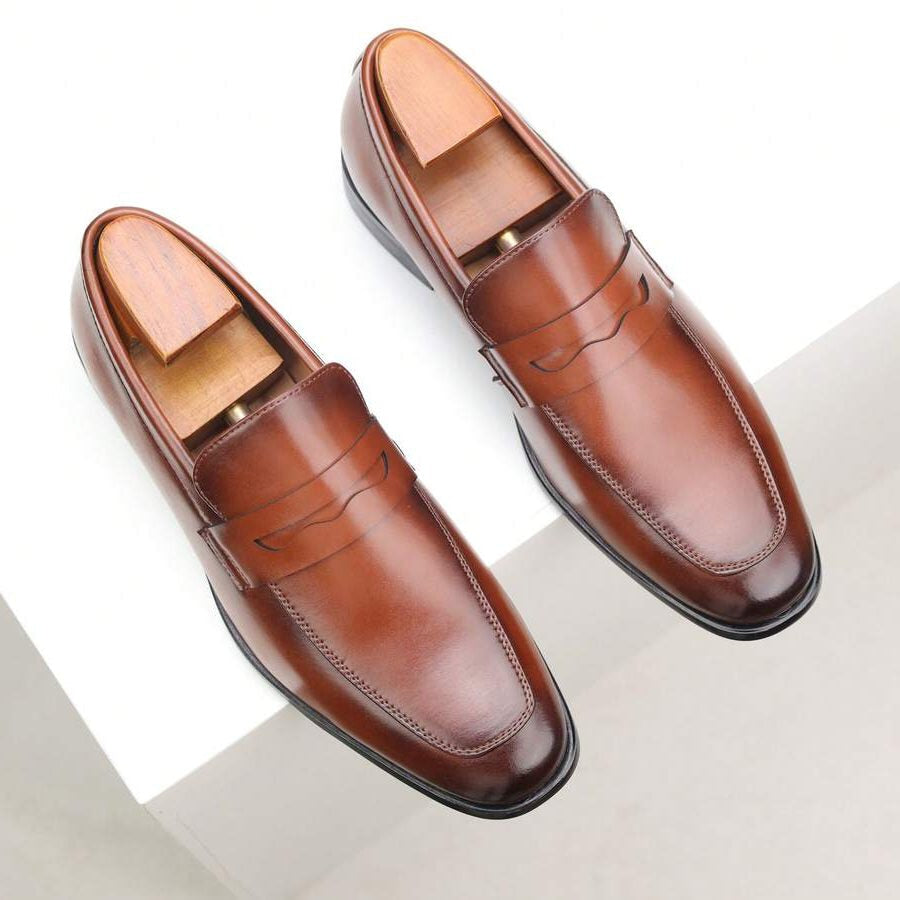 Men's Loafers Smooth Leather Slip-On with Decorative Strap