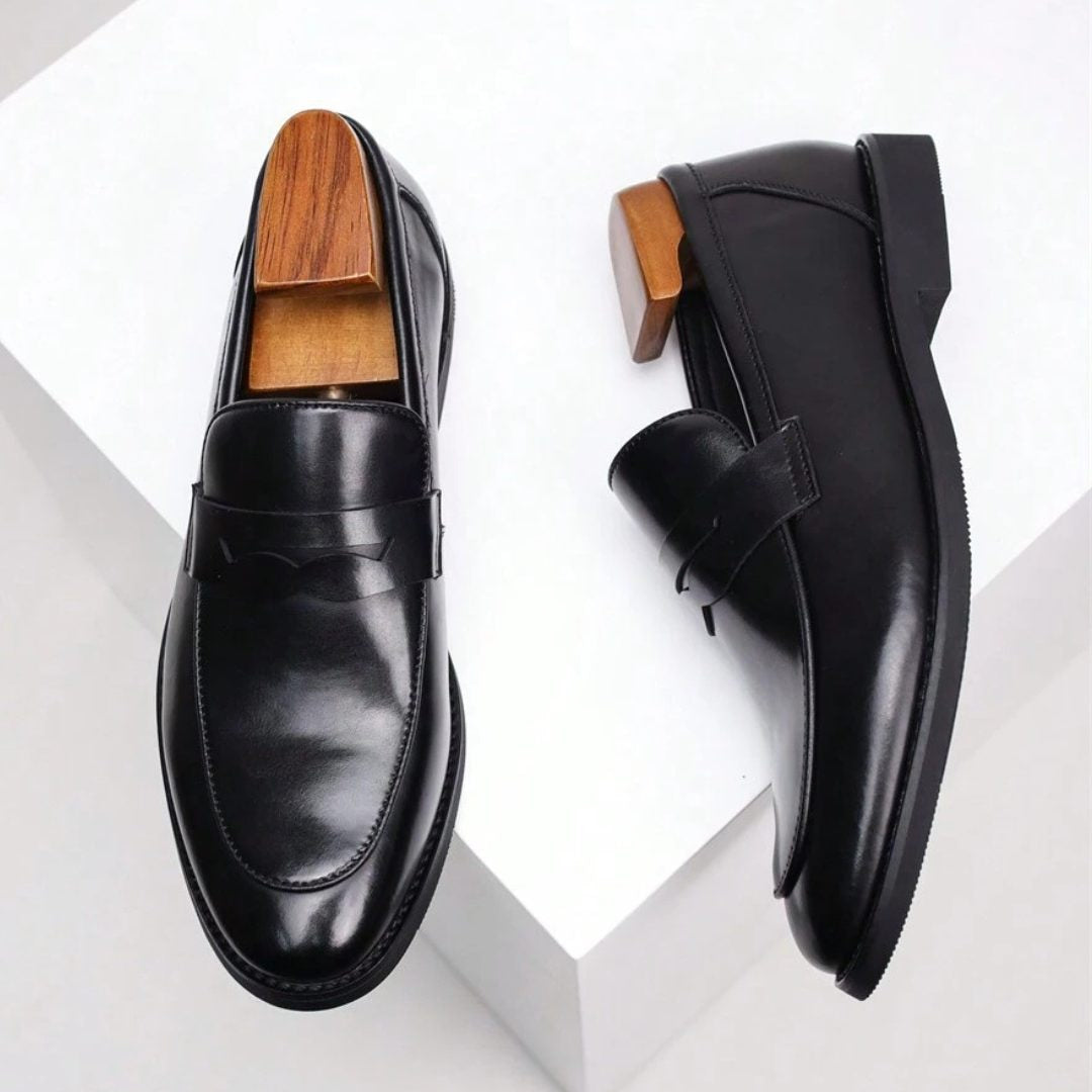 Men's Loafers Smooth Leather Slip-On with Decorative Strap