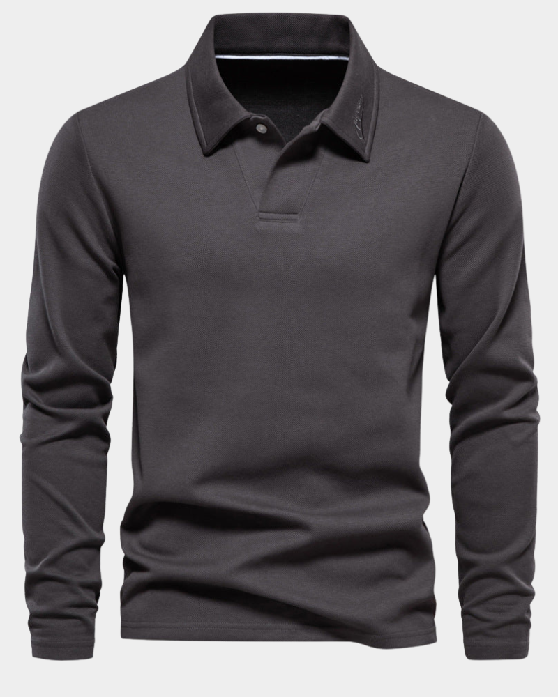 Men's Polo Shirts Classic Fit, Long Sleeves and Button Placket