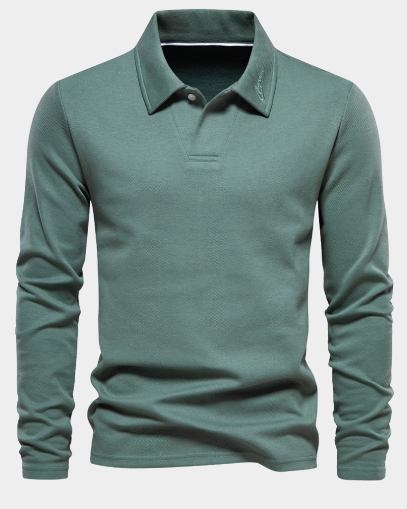 Men's Polo Shirts Classic Fit, Long Sleeves and Button Placket