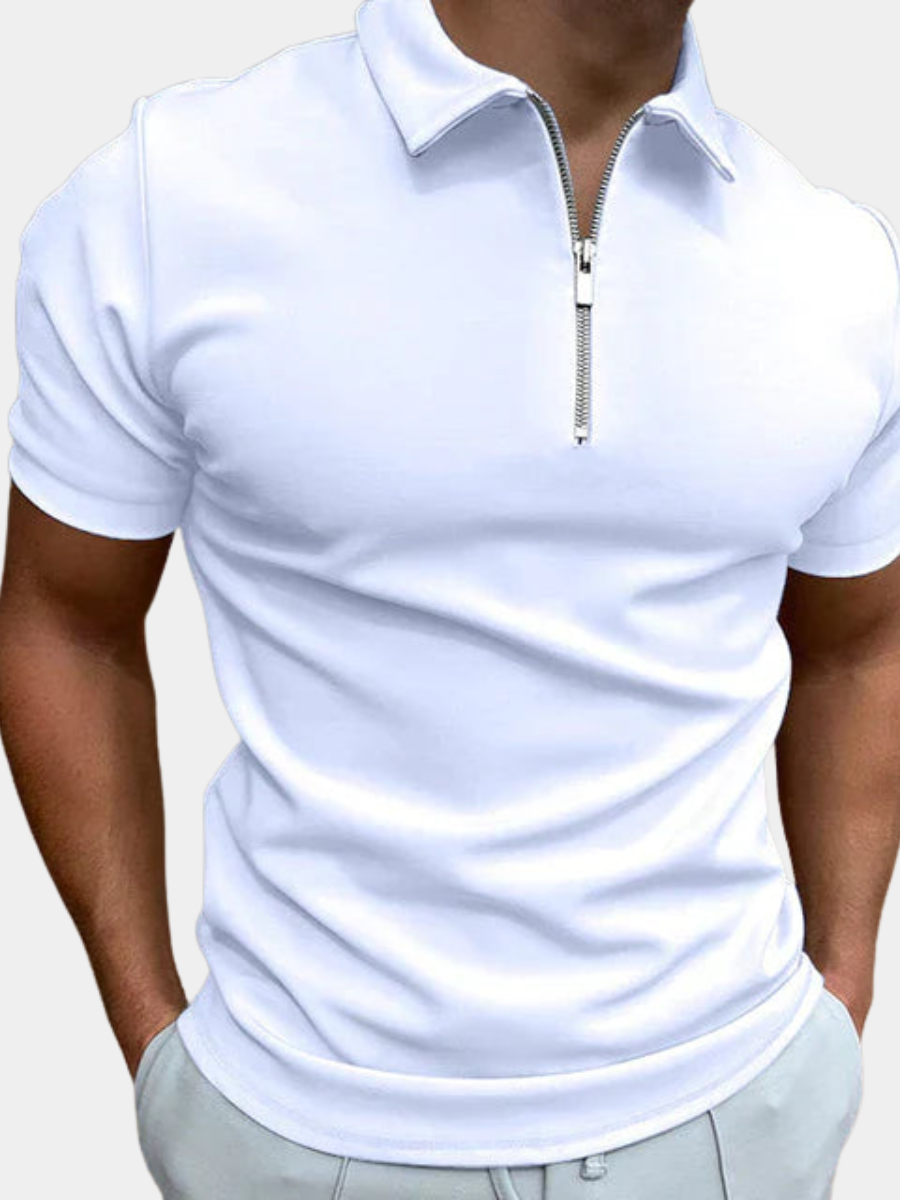 Men's Polo Shirts Cotton Blend, Short Sleeves with Zip Neck