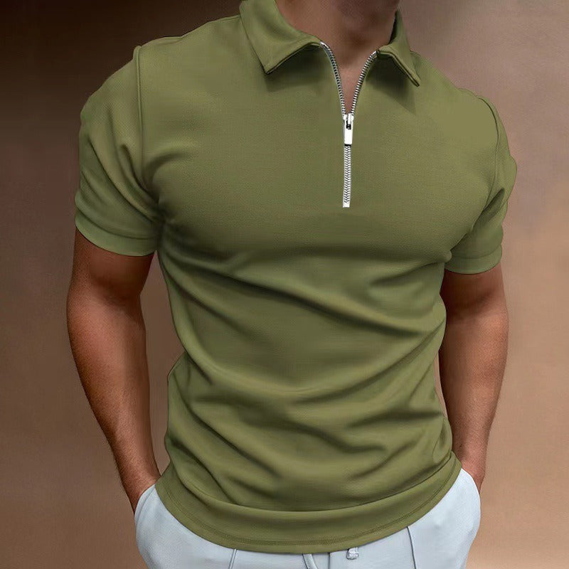 Men's Polo Shirts Cotton Blend, Short Sleeves with Zip Neck