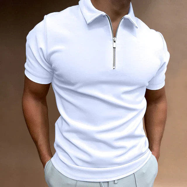Men's Polo Shirts Cotton Blend, Short Sleeves with Zip Neck