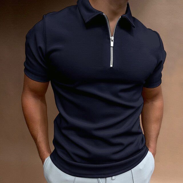 Men's Polo Shirts Cotton Blend, Short Sleeves with Zip Neck